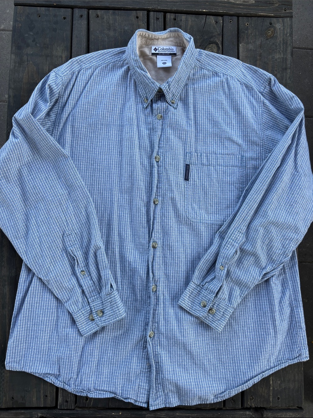 Columbia Men’s Blue Plaid Button-Down 100% Cotton Shirt Size XXL